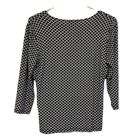 Talbots Faux Wrap‎ Black White 3/4 Sleeve Top Small Petite - Picture 2 of 6